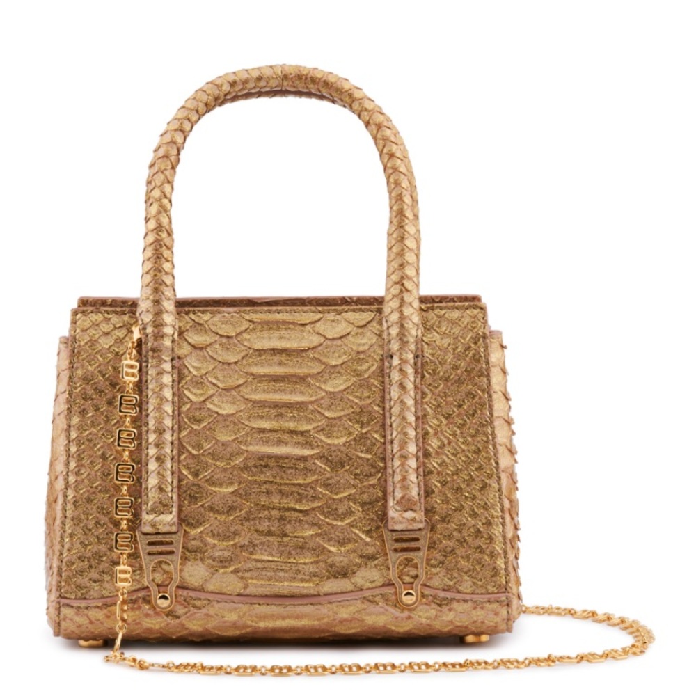 New La Perla Gold Glitter Python Mini Bag